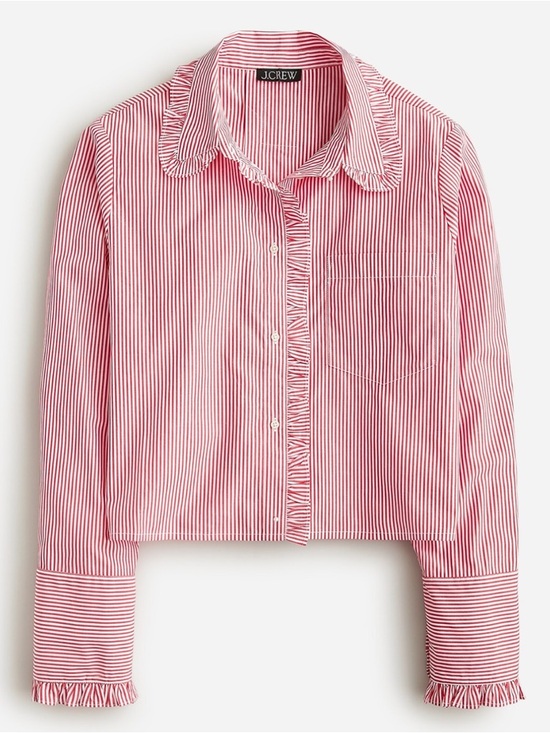 J. Crew Tops - J Crew Ruffle-trim button-up shirt in striped cotton poplin size M